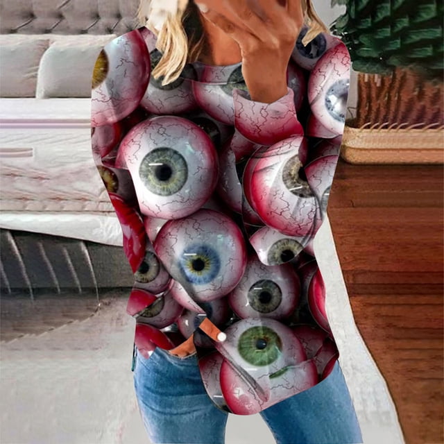 ICHUANYI Liquidación Mujeres Manga Larga Camisas Casuales Impresión Cuello Redondo Sudadera Jersey Suelto Túnica Tops ICHUANYI WER202308246307