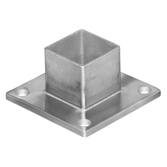 Stainless Steel Floor Flange, Square Base Post Holder for Deck Railing - 316 Marine Grade, Long Neck, Heavy Duty - Cable Railing Support