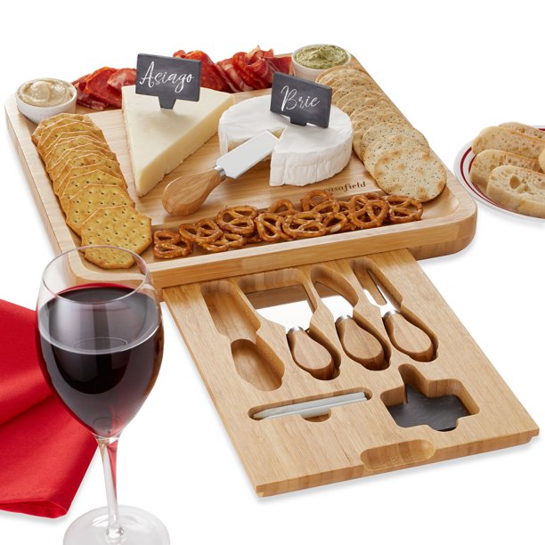 Casafield Bamboo Cheese Board Gift Set Organic Charcuterie Platter