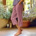 thumbnail image 2 of Edvintorg Women Capri Pants Plus Size Cotton Elastic Waisted Casual Capris Trouser with Pockets Fashion Clothing Pink XXXXL, 2 of 8