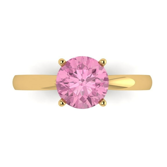 Solitaire Engagement Ring for Women - 1.5ct Simulated Pink Diamond in 18K Yellow Gold Promise Ring