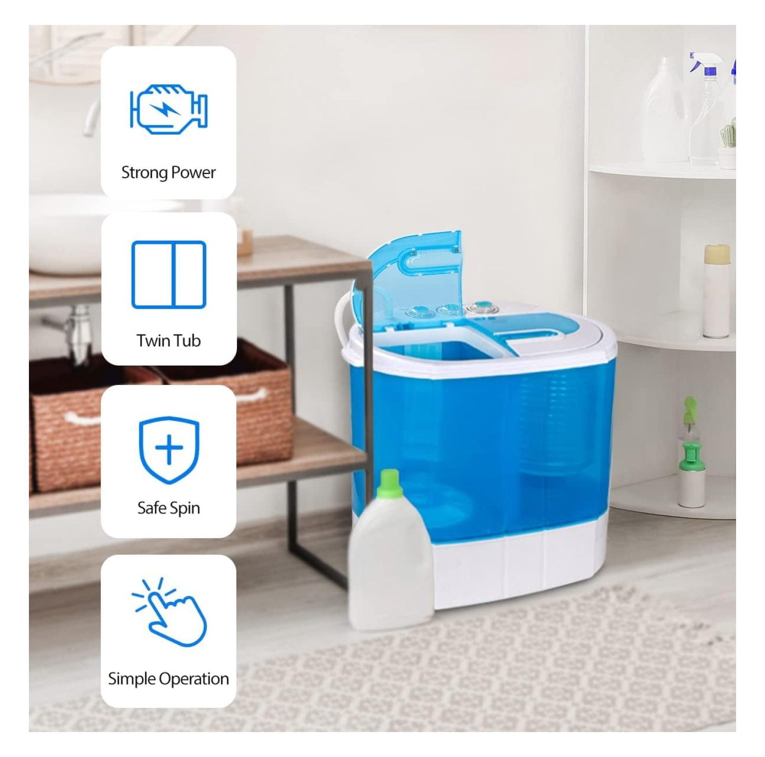Portable Washer Compact Twin Tub 9.9 LB Mini Top Load Washing Machine Washer/Spinner w/ 6.57 FT Inlet Hose