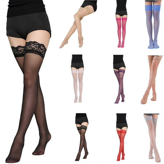 Kilaqueen Lace Trim Stockings for Women Thigh High Stockings Anti-skid Silicone Sheer Stay Up Pantyhose Tights and Girls Supplies