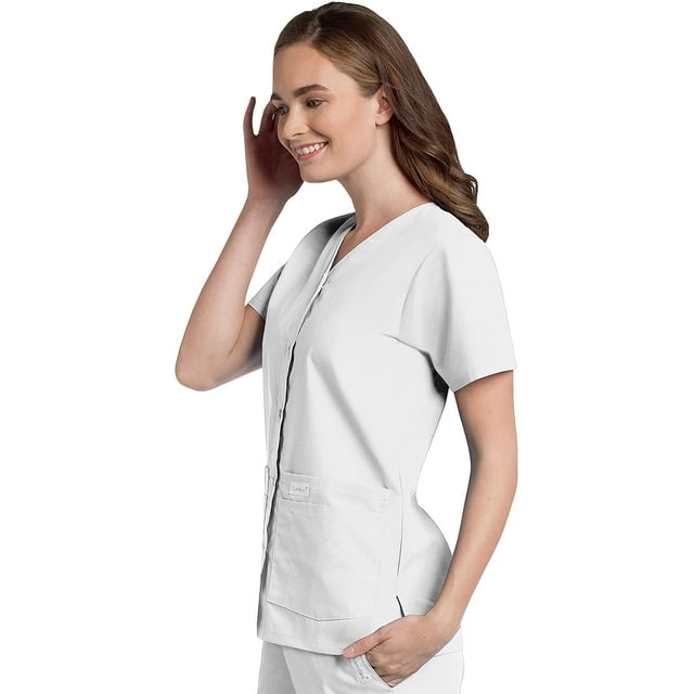 Landau Essentials Haut d'Uniforme à Boutons-Pression pour Femme, Coupe Classique Décontractée, Col en V, 4 Poches