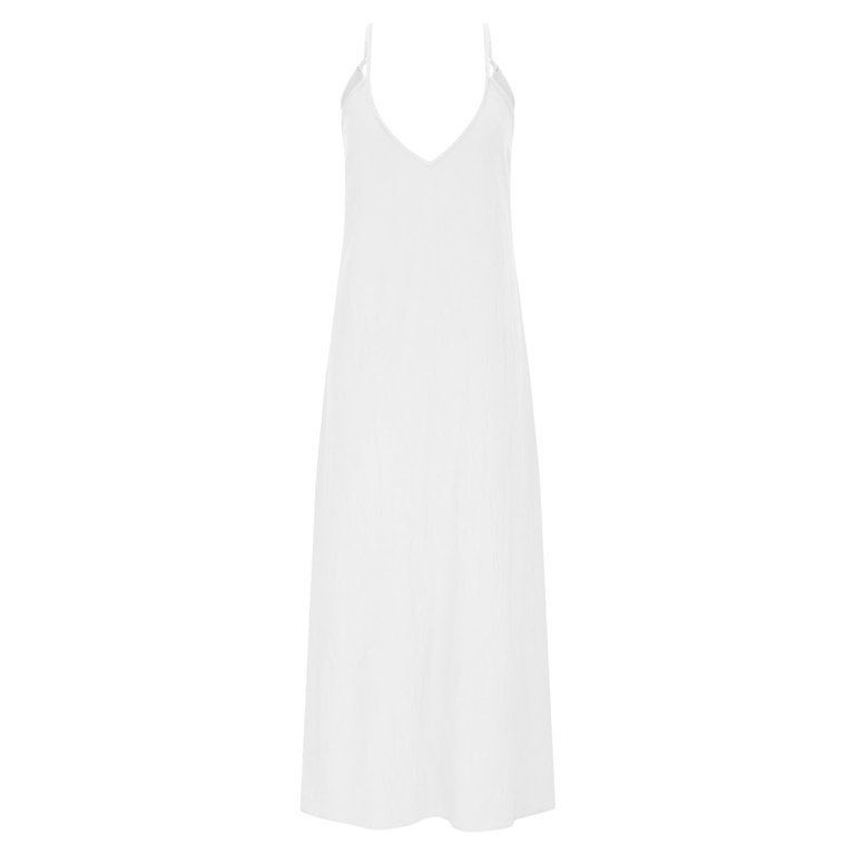 Ecqkame Women's Summer Cotton Linen Dress Casual Sexy Sleeveless V Neck  Slip&nbsp;Dress Adjustable Spaghetti Strap Solid Color Long Dress 01-White  L - Walmart.com