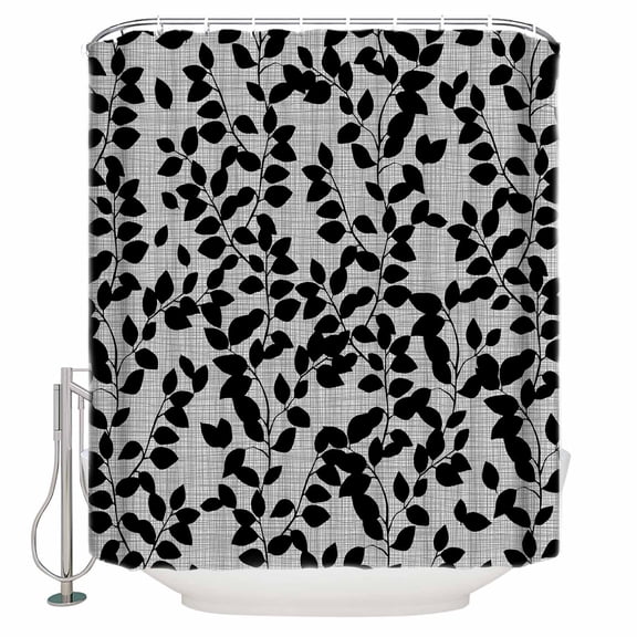 Black Leaves Shower Curtain, 66" x 72", Branch Pattern Waterproof Bathroom Curtain Washable Shower Curtain Set with 12 Hooks