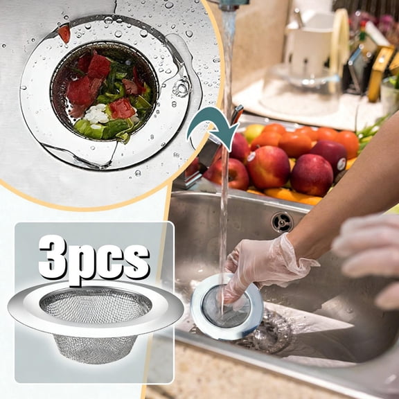 3PCS Kitchen Mesh Sink Drain Strainer Large Wide Rim 2.2" Diameter Stainless Steel Fine Mesh Sink Strainer Food Catcher Filters Basket for Sinks Garbage Disposal Drain Screen