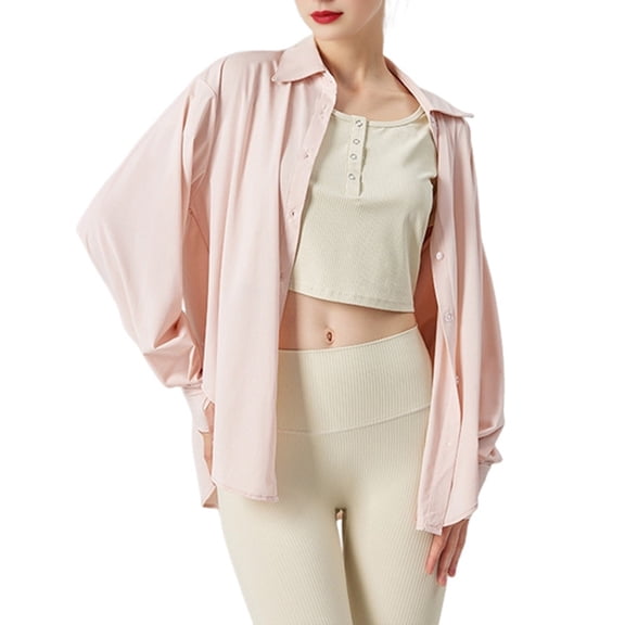 Women'S UPF 50 Long Sleeve UV Sun Protection Shirts Fishing Hiking Button Down Dress Shirt Sakura Powder L