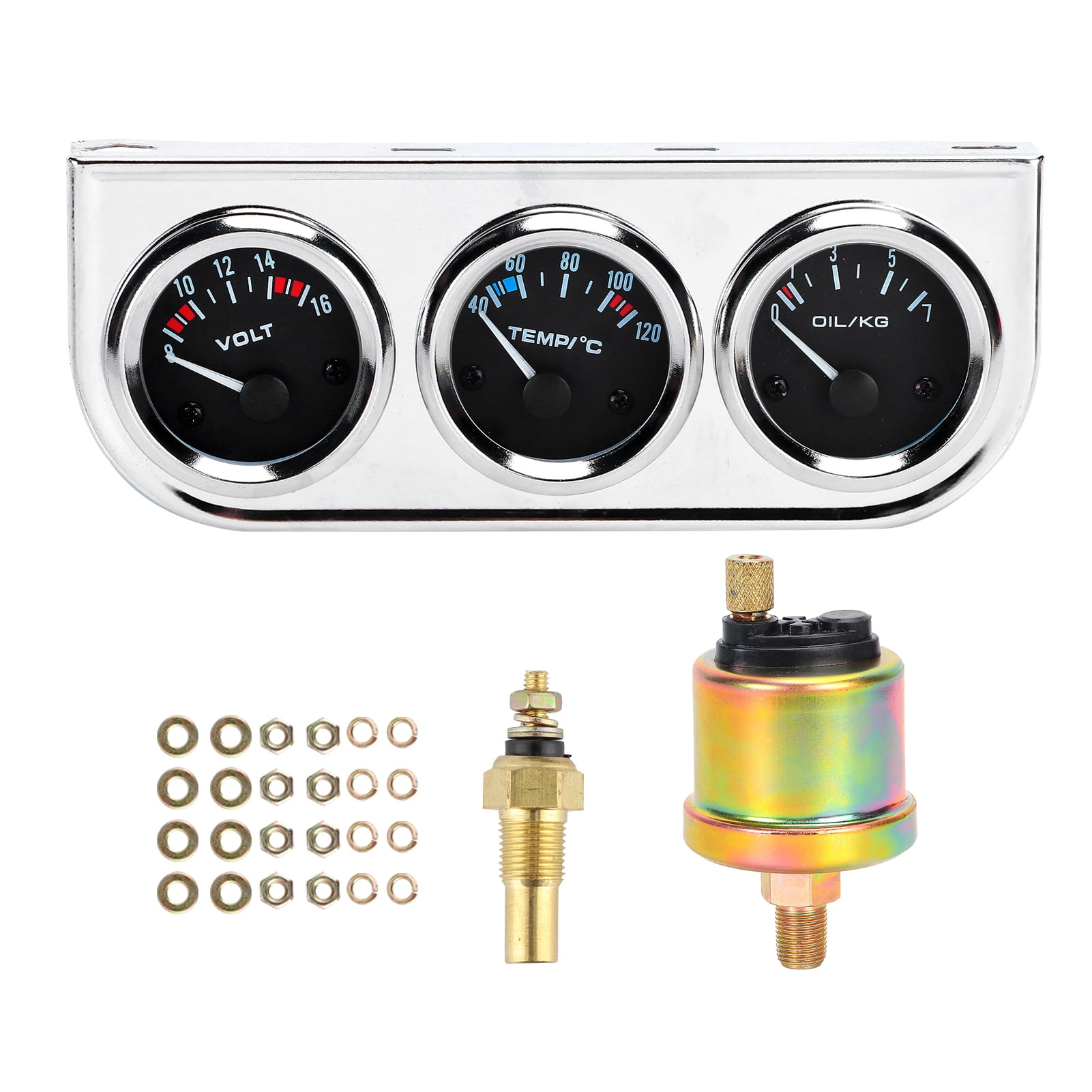 52mm Car Gauges, Clearly Displayed High Sensitivity Car Volt Meter Triple Gauge Set Oil Pressure