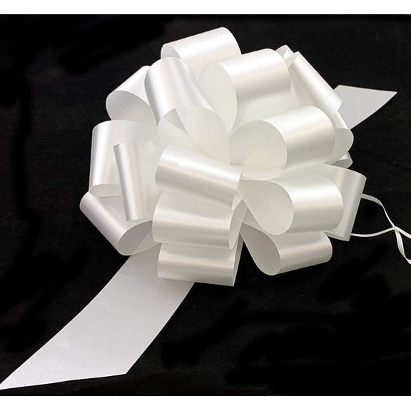 Large White Ribbon Pull Bows - 9" Wide, Set of 6, Easter, Spring, Wedding Decor, Reception, Anniversary, Mother's Day, Birthday, Graduation, Memorial Day, 4th of July, Patriotic Parade Decorations