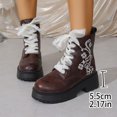 thumbnail image 3 of Women's Leather Lace up Combat Boots Platform Comfortable Lug Sole Chunky Casual Fall Winter Warm Motorcycle Booties a-Coffee Size 8, 3 of 7