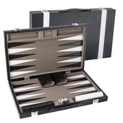 GSE Games & Sports Expert Black&Gray Leather Backgammon Board Game Set. Classical Folding Board Game Set for Kids and Adults - Medium