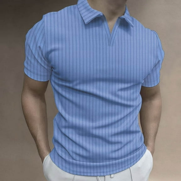 Men's Polo Shirts With Collar Big And Tall Under $10 Solid Color Shirt Pullover Lapel Vertical Strip Button Long-Sleeved Lapel