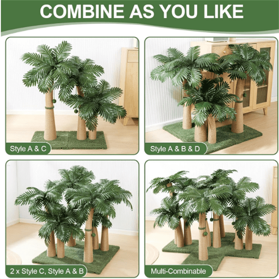 40'' Tall Cat Scratching Post Cat Tree, Curved Design Cat Scratcher Post with 3 Interactive Balls, Natural Sisal Rope Cat Scratching Posts for Indoor Cats Adults Kittens, Multi-Combinable (Style A)