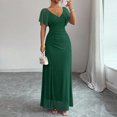thumbnail image 2 of Laqbezok Evening Gown Dress, Women's V-Neck Mesh Flare Sleeve Formal Maxi, Elegant Ruched Bodycon Party Wedding Guest Dress with Split Hem, 2 of 5