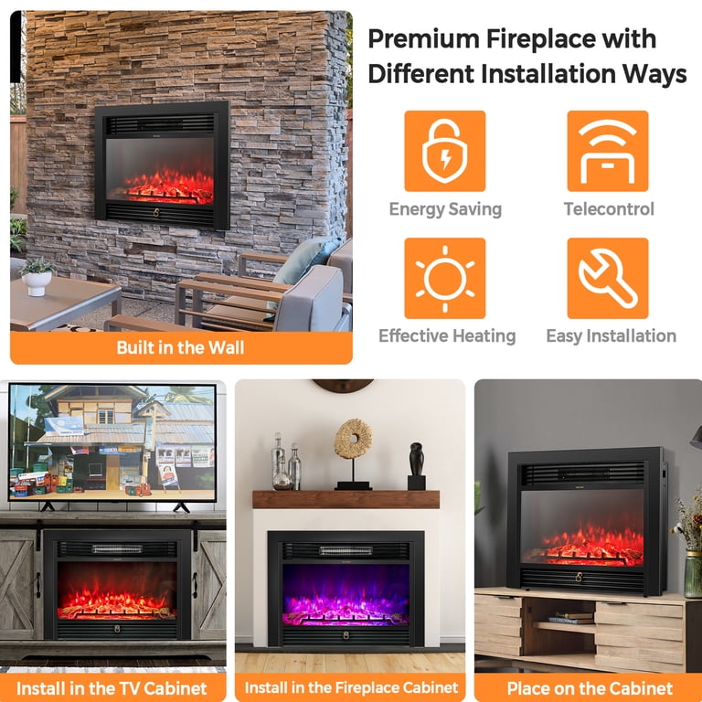 28.5'' Fireplace Electric Embedded Insert Heater Glass Log Flame Remote -  Walmart.com