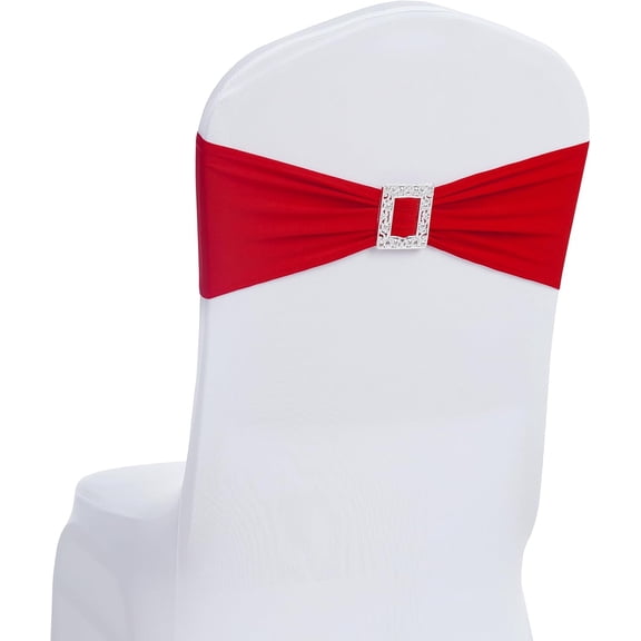 30 PCS Spandex Chair Sashes Bows Stretch Chair Cover Band with Buckle Slider Universal Elastic Chair Ties for Wedding Banquet Party Event Decoration (Ruby) Ruby 30 Pac