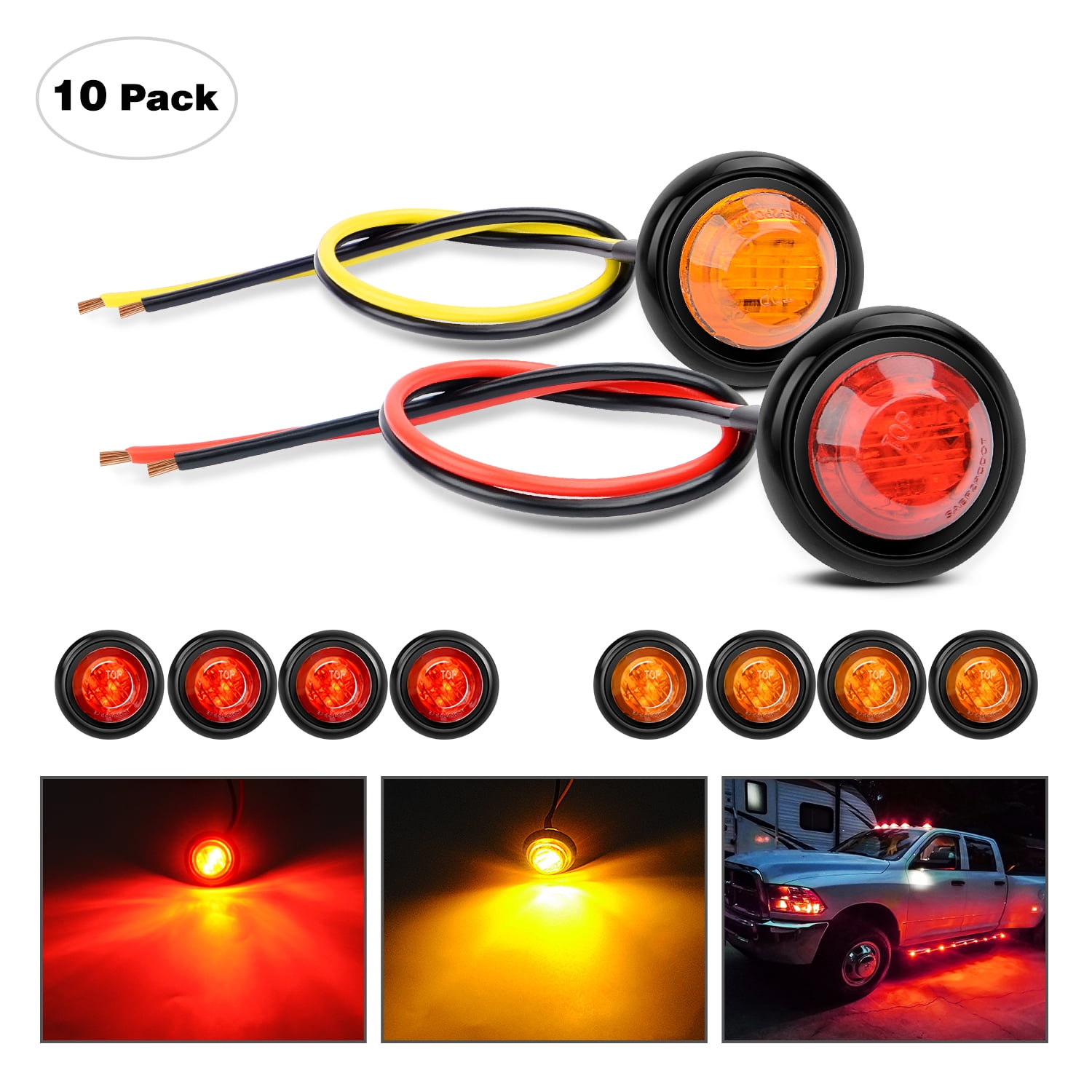 10 pcs x 24V 4 LED Side Marker Orange Amber Indicators Lights Truck Trailer Bus 