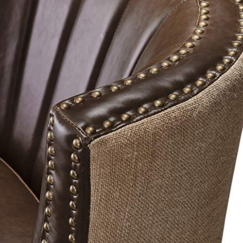 Tommy Hilfiger Dorset Leather Club Chair Brass Nailhead Accent Trim, High Back Reading Armchair, Traditional Living Room Furniture, Chesterfield Brown