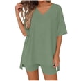 thumbnail image 2 of Mifsaly 2 Piece Short Sets for Women Oversized V Neck T Shirt and High Waisted Shorts Soft Breathable Athletic Workout Outfits 2026 Green,S, 2 of 7