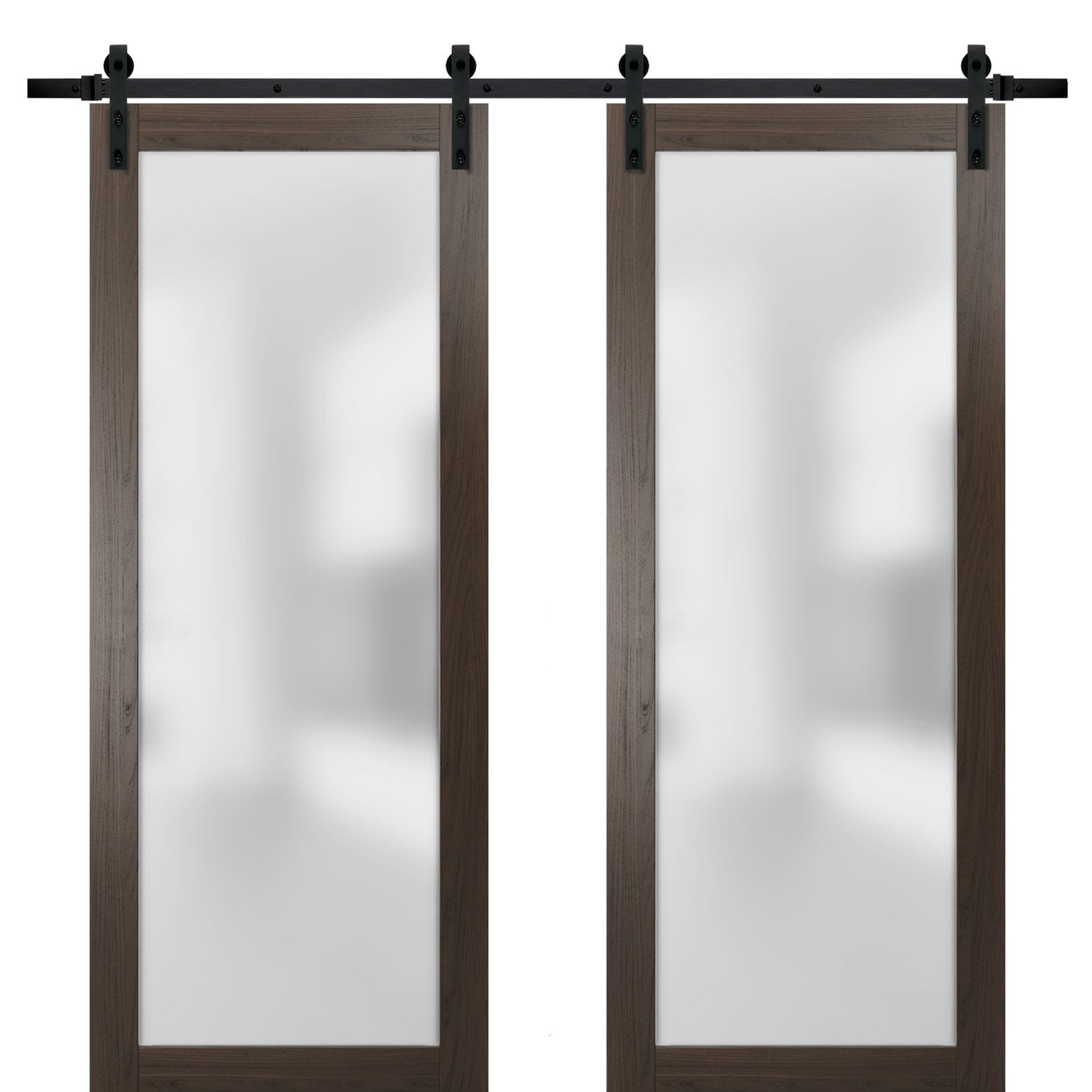 Modern Black Frosted Glass Double Barn Door Kit 72 x 80