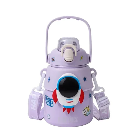 

1pc Cute Astronaut Water Bottle 316 Stainless Steel Vacuum Cup Portable Large Capacity Insulation Cup Big Belly Cup With Straw And Strap