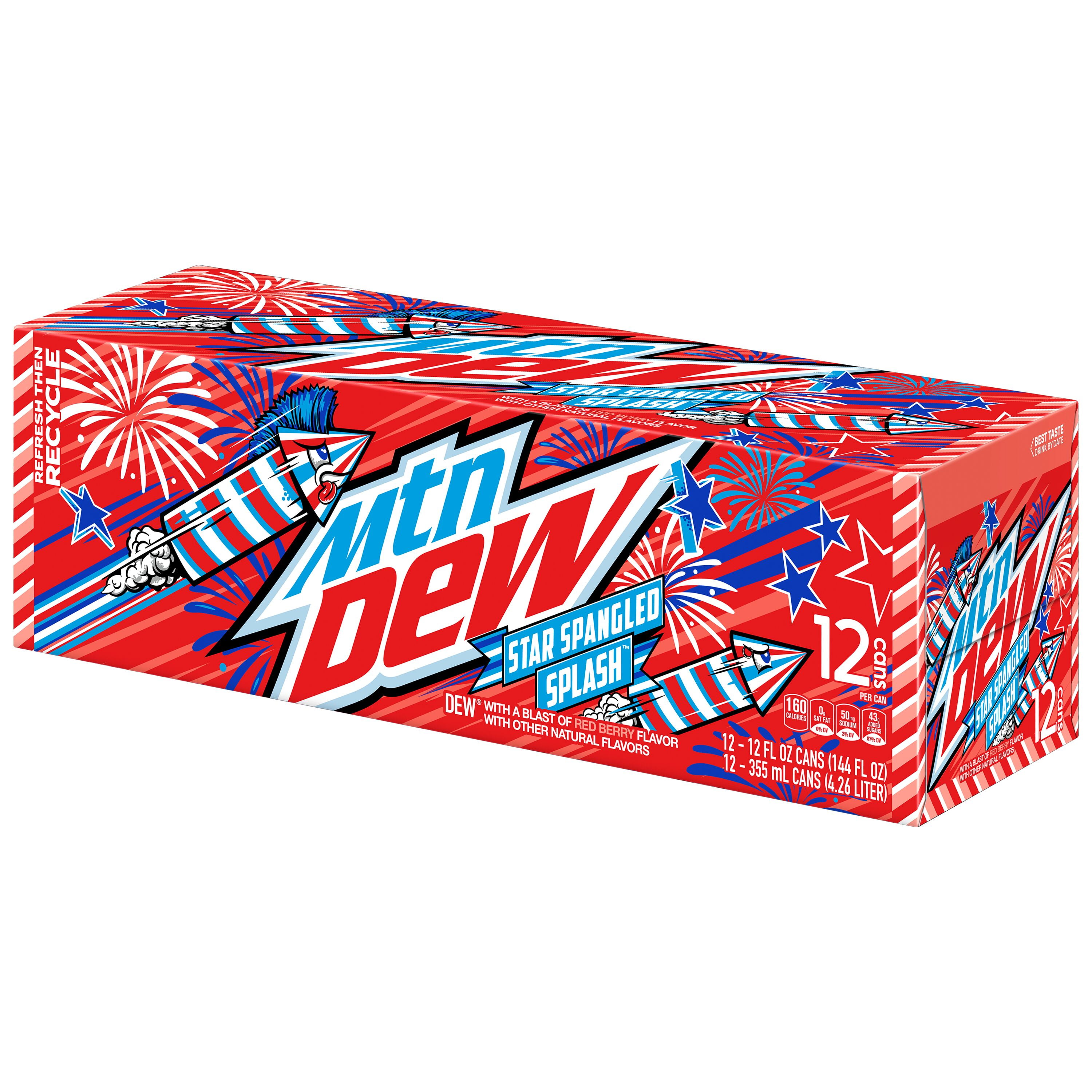 Mountain Dew Star Spangled Splash Red Berry Soda Pop, 12 oz, 12 Pack Cans