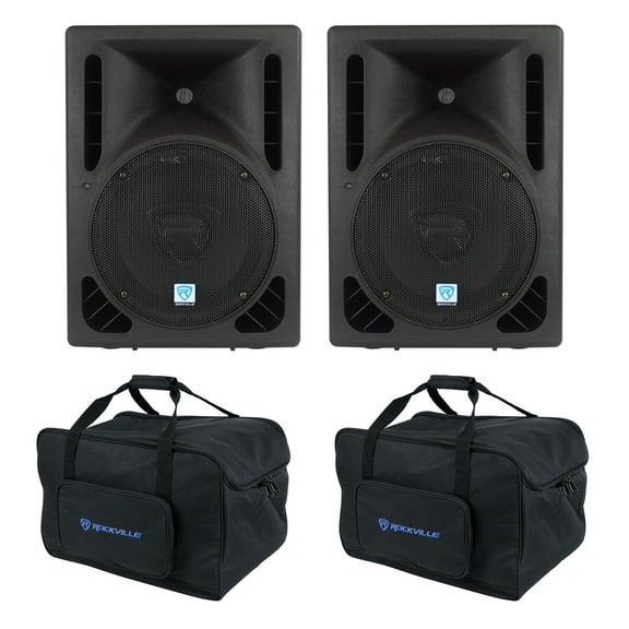 2) Rockville RPG10BT 10" Bluetooth 1200w DJ PA Speakers Carry Bags