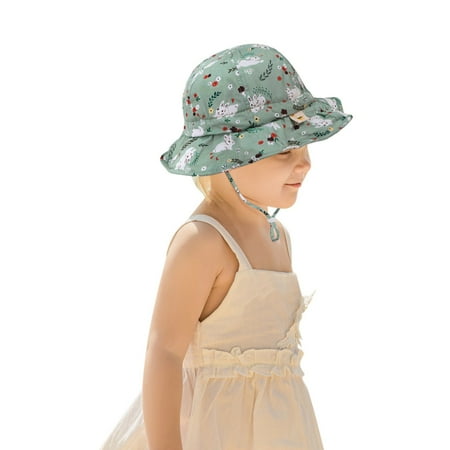 

kpoplk Baby Boy Hats Protection Sun Adjustable Beach Spring Hats Summer Hat Cute Cartoon Outdoor Strap Sun Cap Bucket Kids Chin(A)