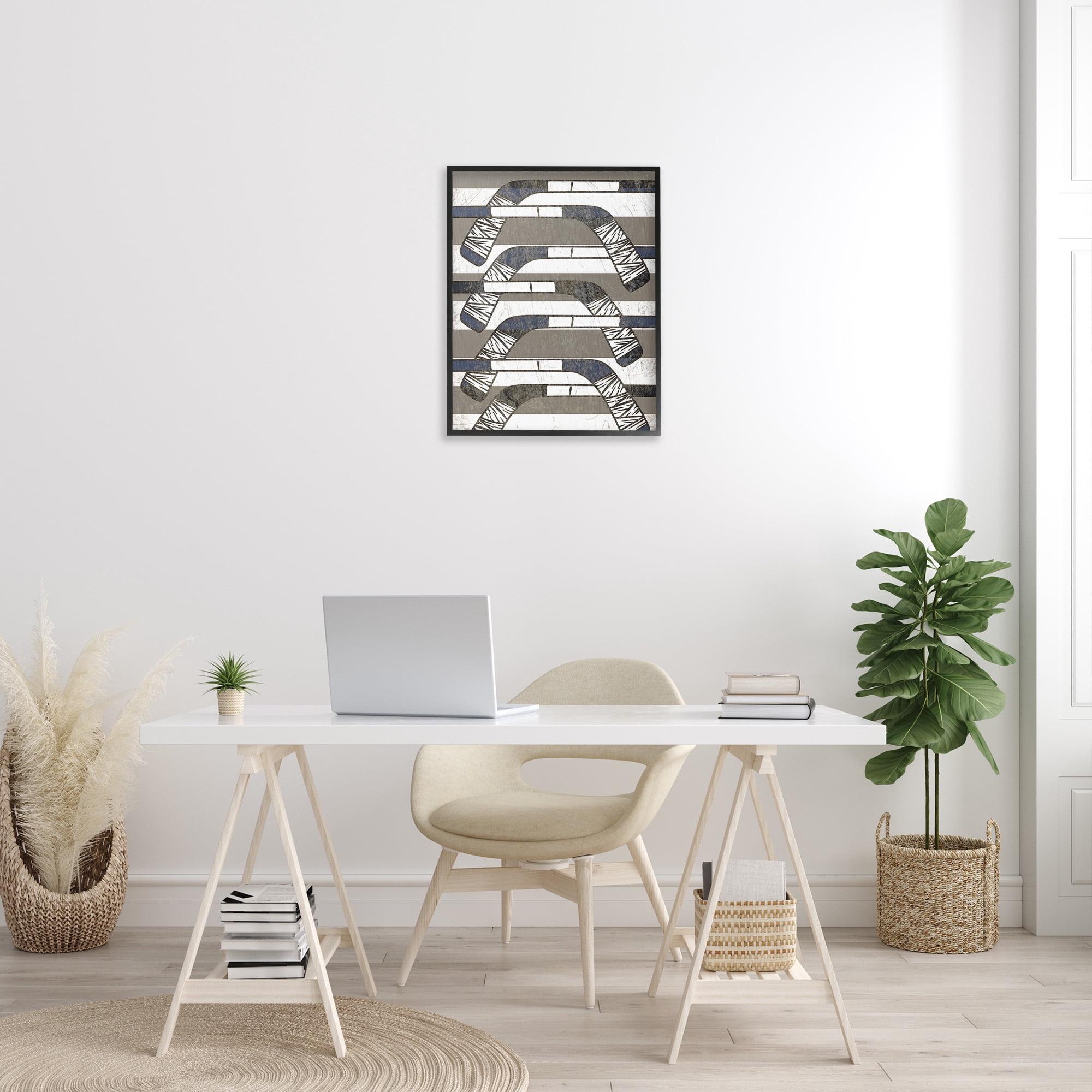 Stupell Industries Hockey Sticks Pattern Sports Painting Black Framed Art Print Wall Art, 24 x 30