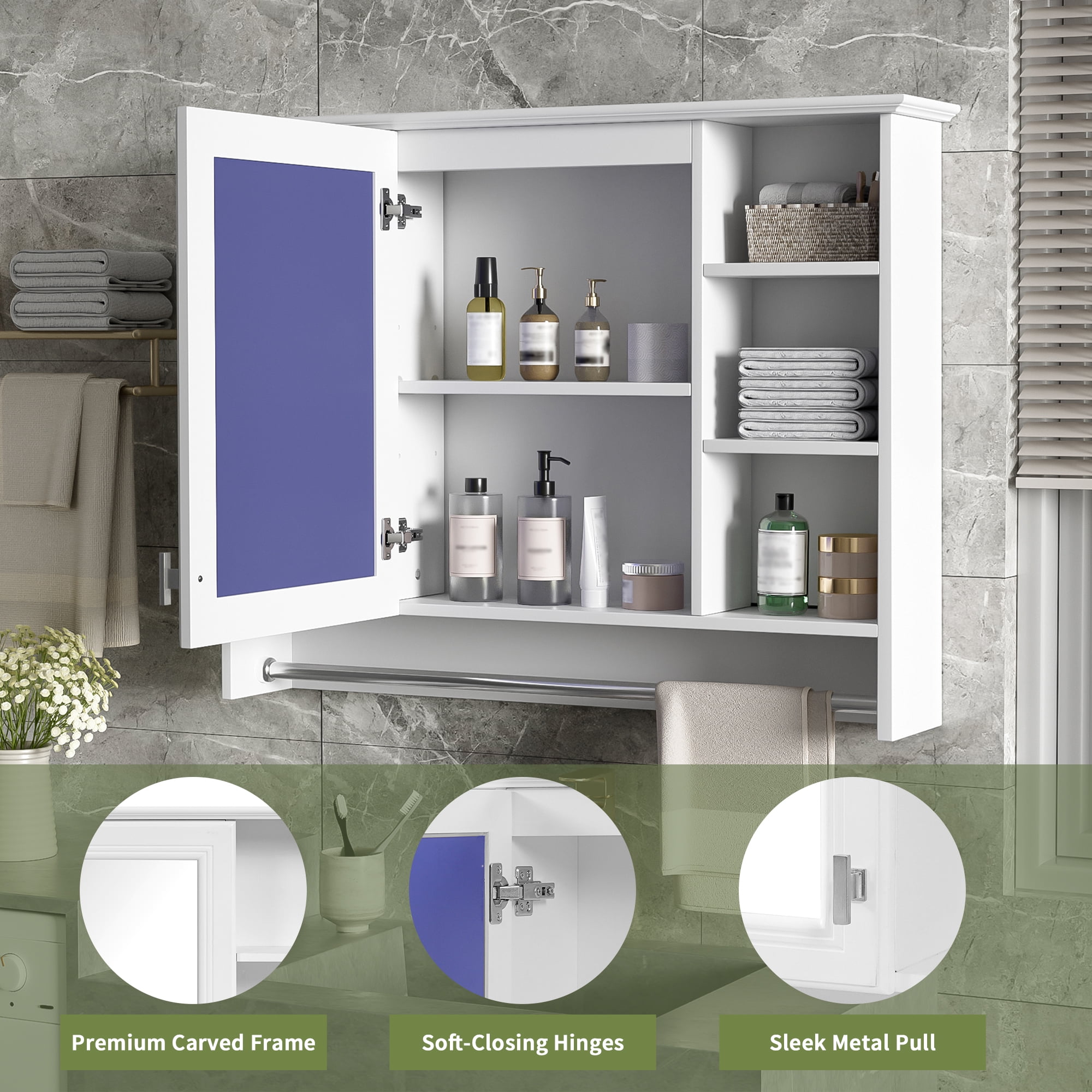 Euroco 3-in-1 Bathroom Mirror Cabinet, 36-inch Wall Mounted Medicine Cabinet with Adjustable Shelf & Soft Close Door, High-Define Mirror with Storage for Bathroom Vanity