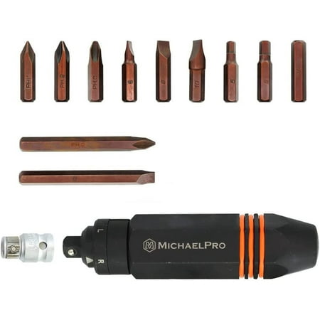 MichaelPro MP005037 3/8-Inch Manual Impact Driver, 6-sided Non-Slip Grip, Heavy Duty | Include 11 Hex, Slotted, Phillips Bits and Adapter