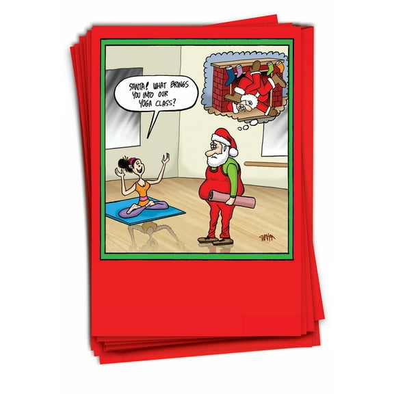 12 Funny Merry Christmas Cards Pack (1 Design, 12 Cards) - Santa Yoga Christmas B1842