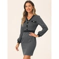 thumbnail image 4 of DARING DIVA V Neck Long Sleeves Elegant Sheath Houndstooth Dress XL Dark Grey, 4 of 6