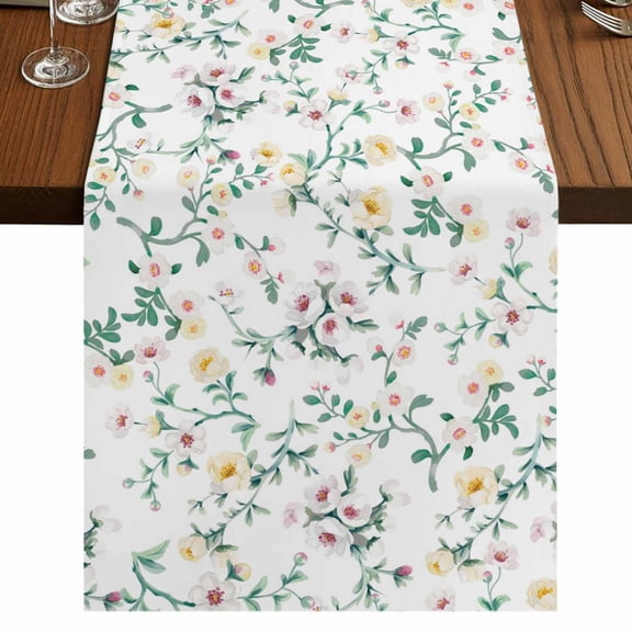 Table Runners 48 Inches Long Dress Scarves, Spring Flowers Farmhouse Kitchen/Dining Table Runner, Short Coffee Tablerunners, Yellow Pink Floral Leaves Country Farm Plants 13x48 Inch