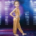 thumbnail image 2 of CAICJ98 2Pcs Girls Dance Set Metallic Crop Tops with Pants Kids Sleeveless Shiny Jazz Disco Outfits (Gold,6-7 Years), 2 of 4