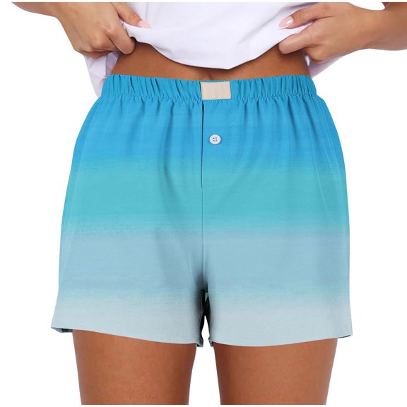 MIUOWANP Plus Size Shorts of Women Gradient Color Print Buttoned Striped Loose Breathable Sports Shorts Size XXXL(14)Sky Blue