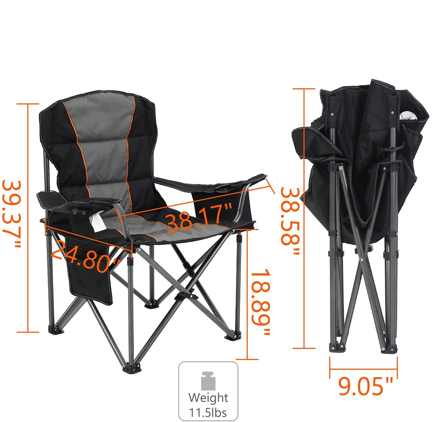 Folding Camping Chair Oversized Padded Arm Collapsible Steel Frame Heavy Duty 