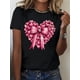 thumbnail image 1 of Camiseta con estampado de corazón y lazo para San Valentín para mujer: 100 % suave y transpirable, manga corta, cuello redondo, ideal para primavera, verano y otoño. Regalos para San Valentín., 1 of 6