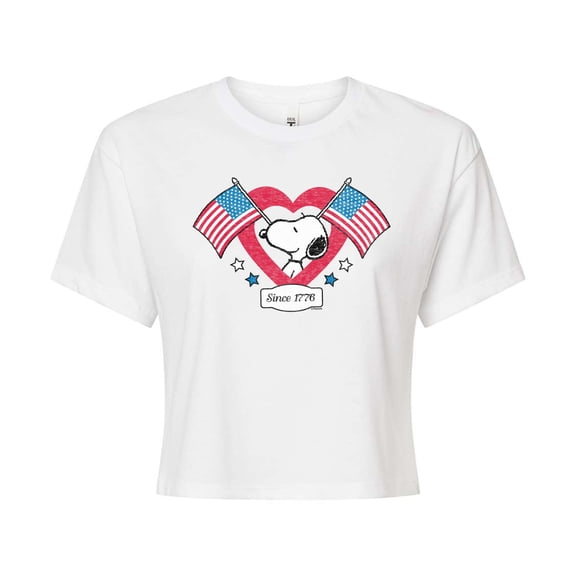 Peanuts - Snoopy Since 1776 Flag Heart Cropped Graphic T-Shirt