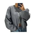 thumbnail image 2 of Womens Cropped Jacket Casual Zip Up Varsity Jackets Trendy Outwear Coats with Welt Pockets Gray M, 2 of 9