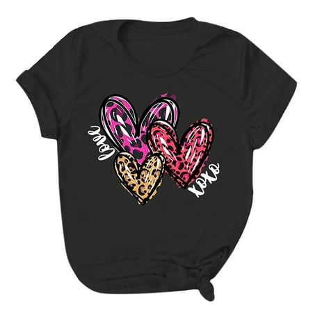 

Women s Valentine s Day Short-sleeve T-shirt Fashion Love Printed Round Neck Solid Top Ladies Casual Loose Tee Blouse