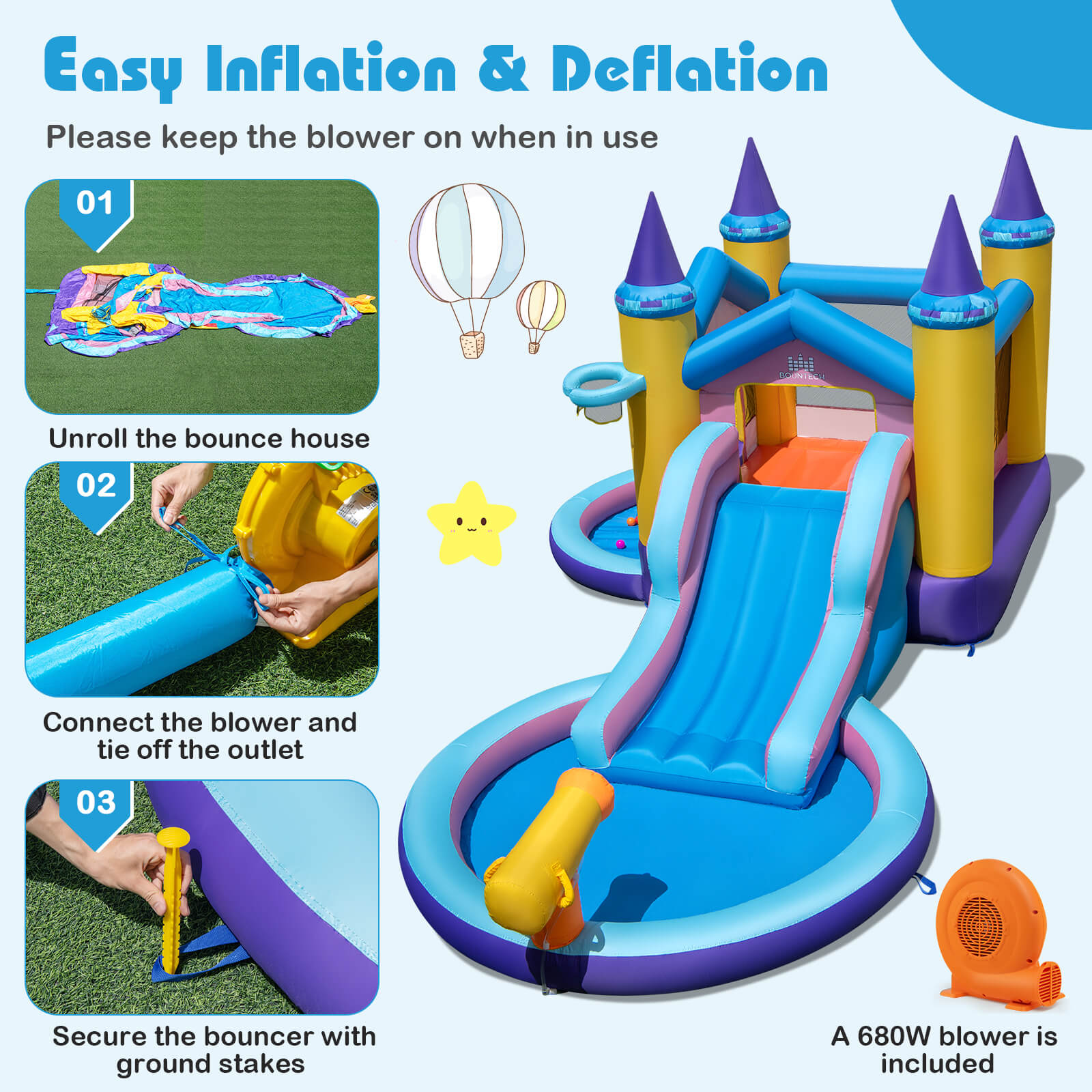 Infans Kids Inflatable Water Slide w/ Slide Splash Pool Water Cannon with 680W Blower