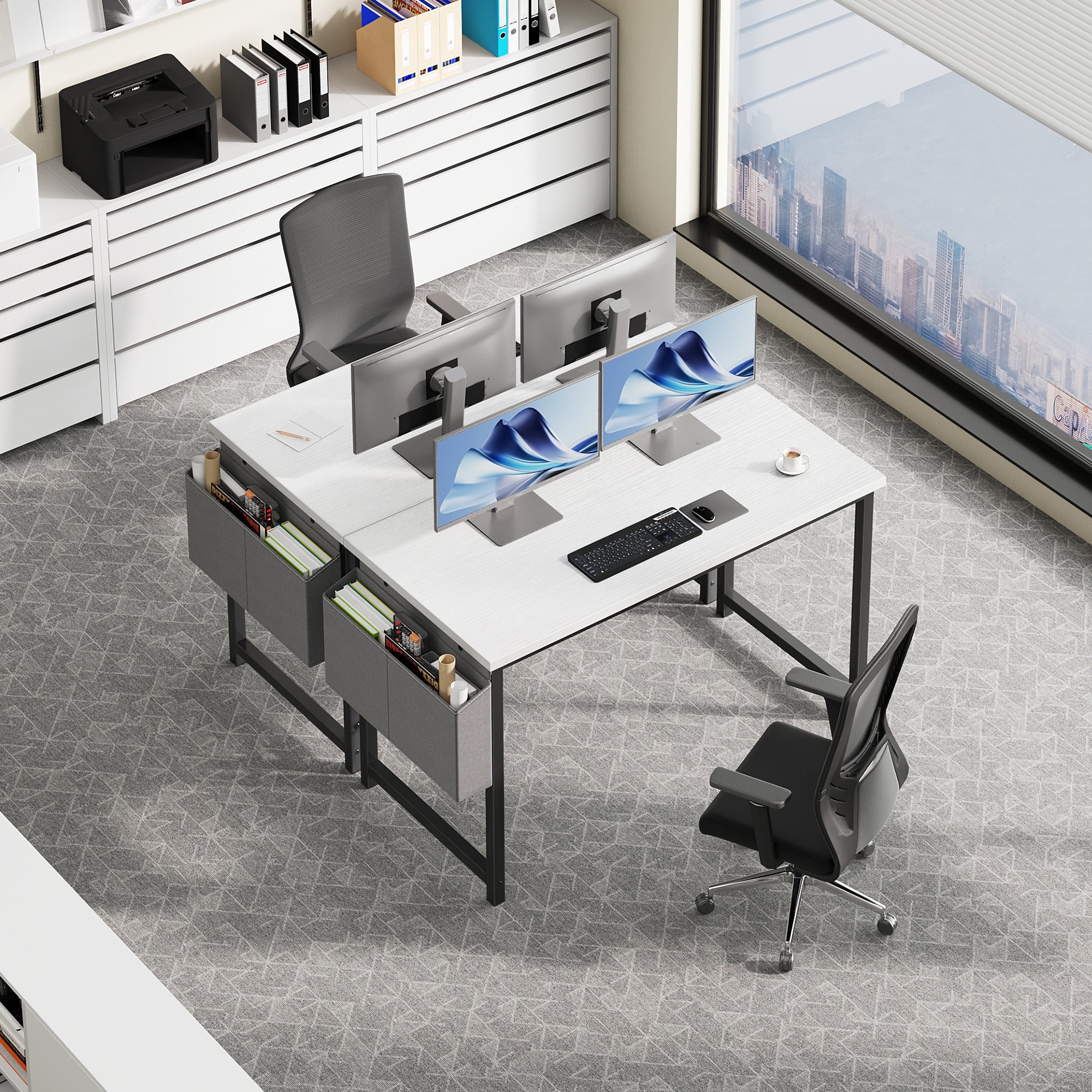 EDX 47" Computer Desk with Metal Frame, Scratch-Resistant Surface & Side Storage Bag – Modern Office Desk, White