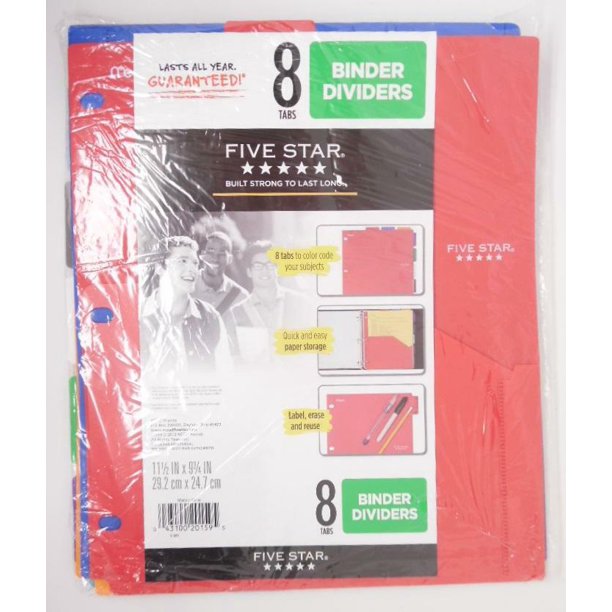 Mead Five Star 8Tab Binder Dividers with Pocket, Multicolor, 11½" x 9¾