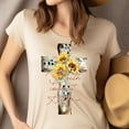 thumbnail image 4 of Death Could Not Hold Him T-Shirt, Christian Cross with Sunflowers Graphic Tee, Natural, Size S, 4 of 6
