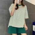 thumbnail image 7 of Viluyesy Printed Tops Elastic Waist Short Pants Sets Womens Round Neck T-Shirt and Shorts 2PC Relaxed Simplicity Cotton with Chest Cushion Shirt and Shorts Sets Two PC Green Size M, 7 of 7