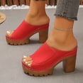 thumbnail image 4 of Rokment Women's Orthopedic Platform Walking Slides Sandals Fashion Casual Leather Peep Toe Chunky Block High Heels Dress Slip on Comfortable Heeled Walking Slippers Summer Red Size 9.5, 4 of 6