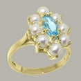 thumbnail image 2 of LBG British Made 9k Yellow Gold Womens Ring Natural Blue Topaz & Cultured Pearl Statement Ring - 33 size options - Size 7.5, 2 of 6