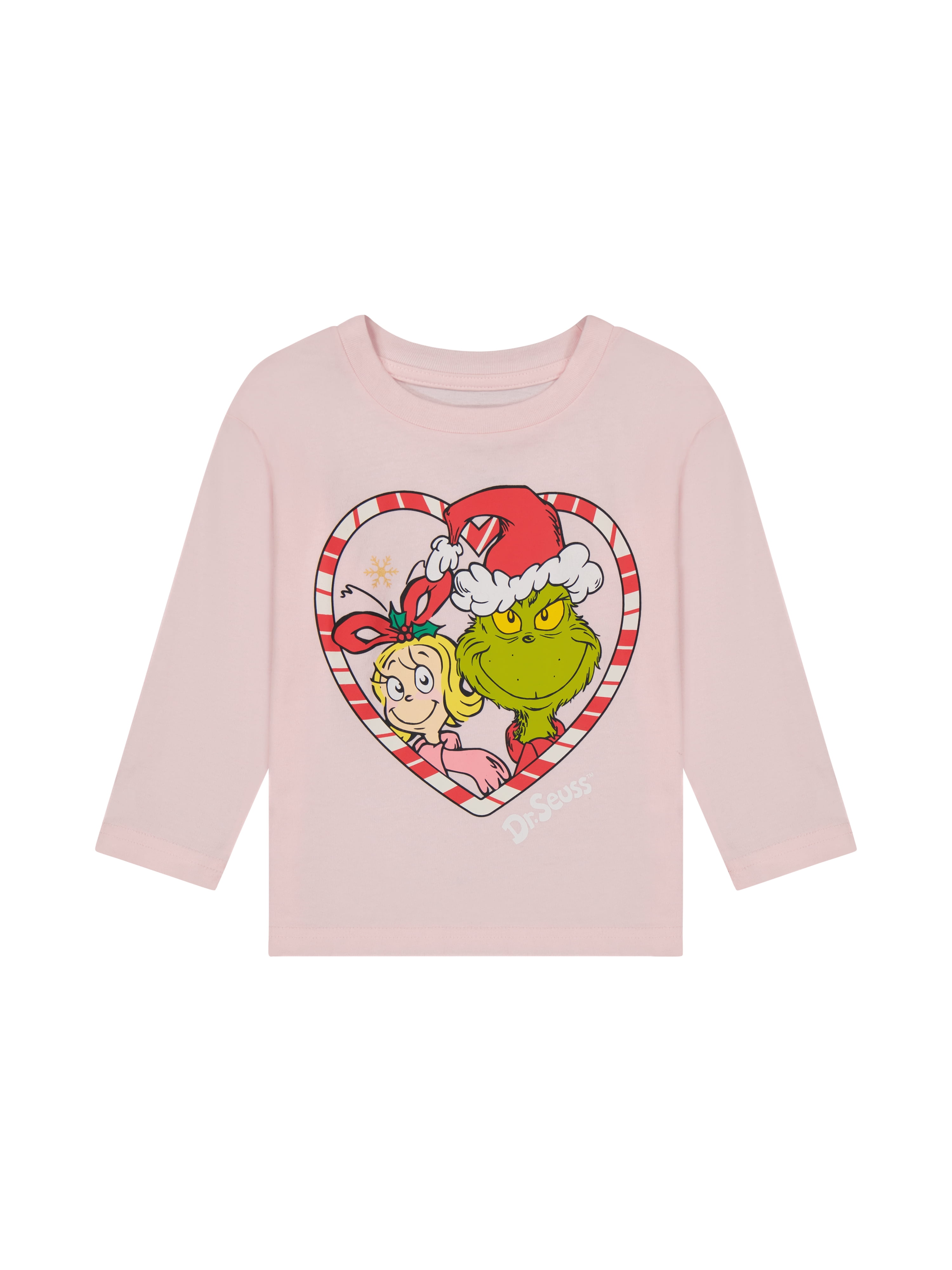Dr. Seuss The Grinch Toddler Girl Long Sleeve Pink Tee Shirt, Sizes 12M-5T